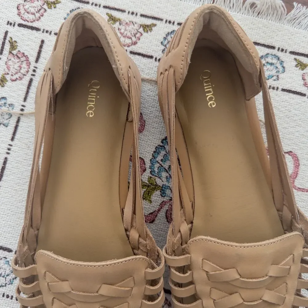 Quince Tan Woven Leather Flats Size US 7